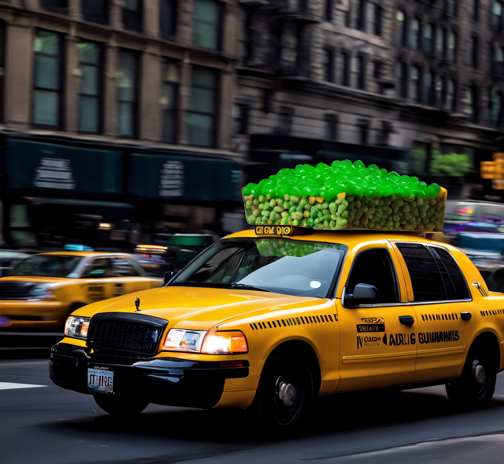 wholesale thc edibles in nyc, cab driving with marijuana gummies stacked on the roof